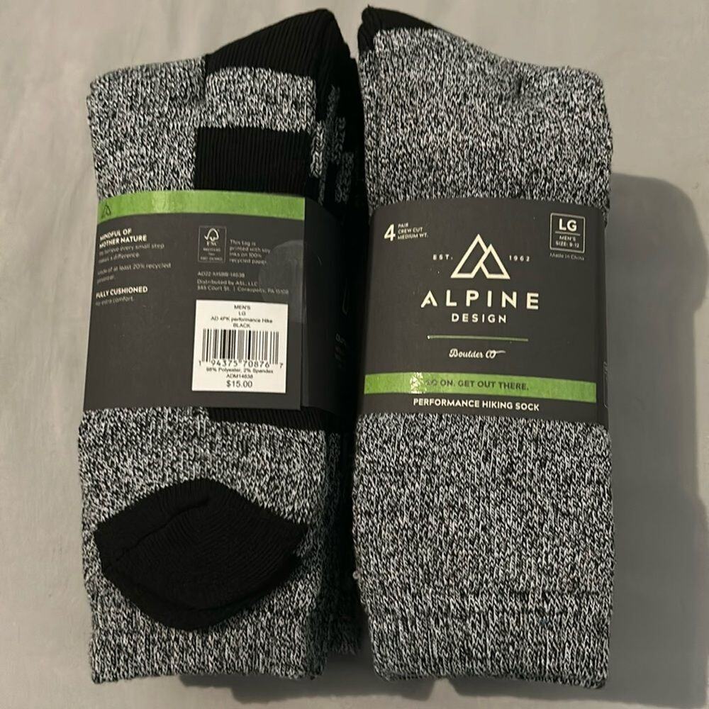 Alpine Men’s - 8 pairs - Socks  - L - NWT